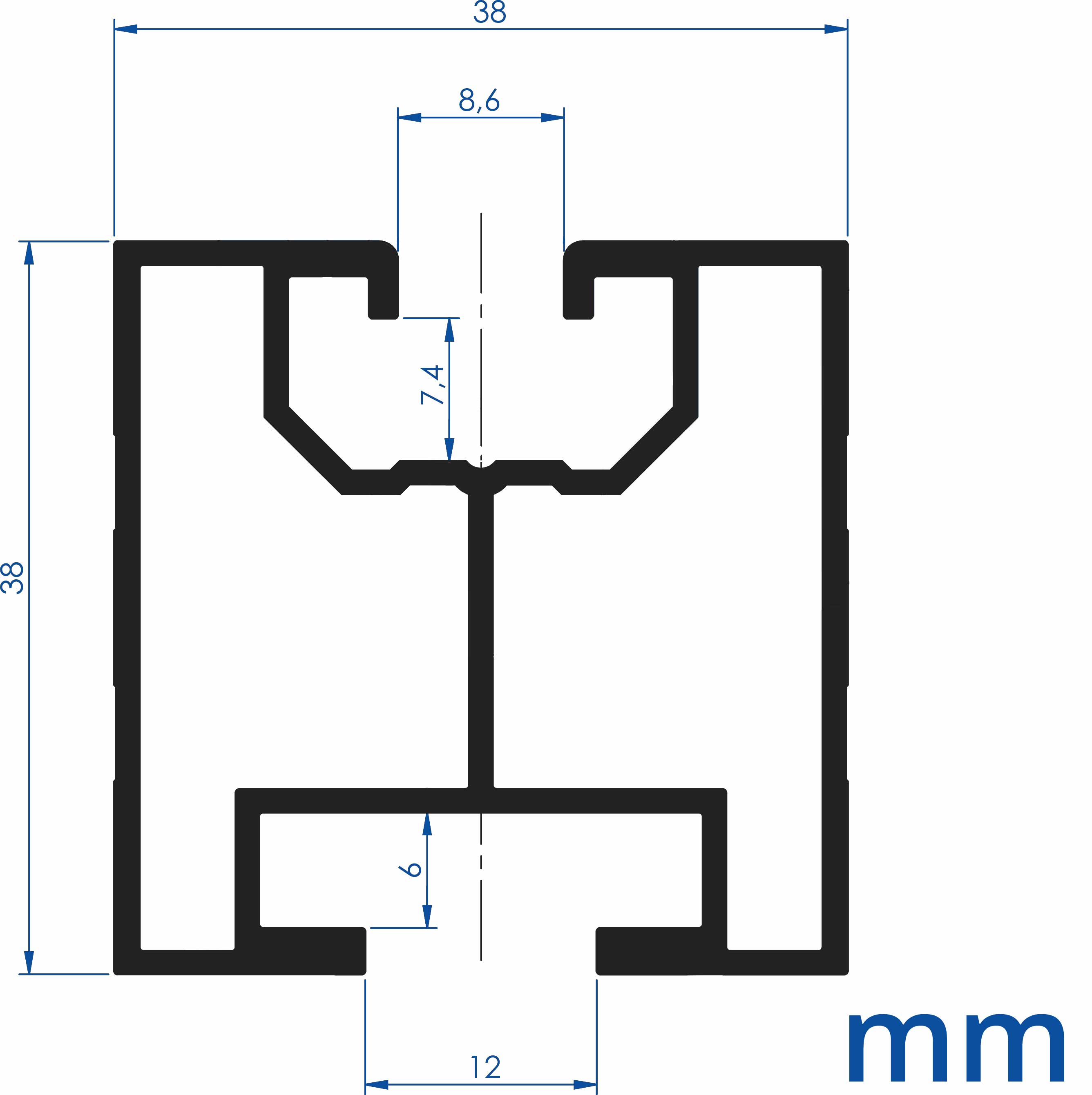 Wymiary profilu głównego do montażu paneli fotowoltaicznych 2270 mm - schemat